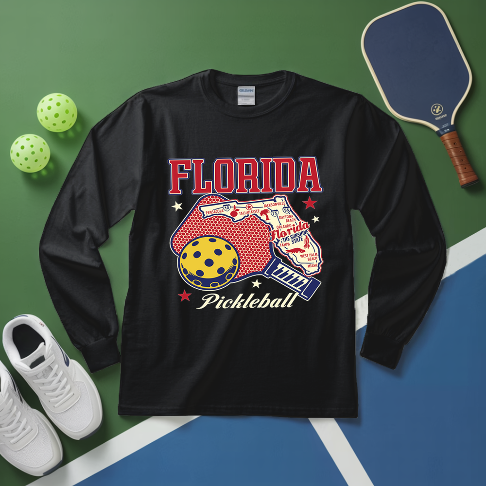 Florida Pickleball State Map Graphic Long Sleeve - Picklechillz
