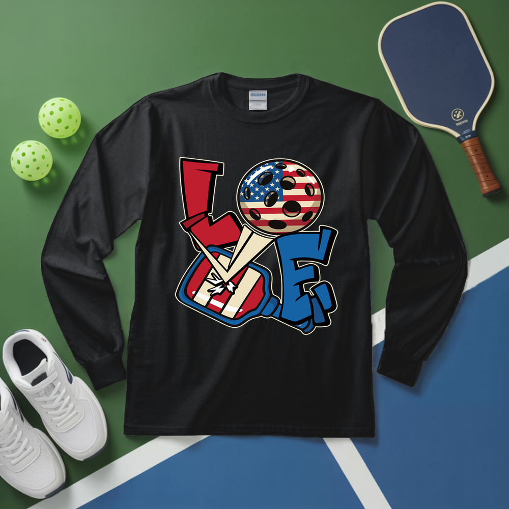 Love 4th of July American Flag Pickleball Long Sleeve - Picklechillz