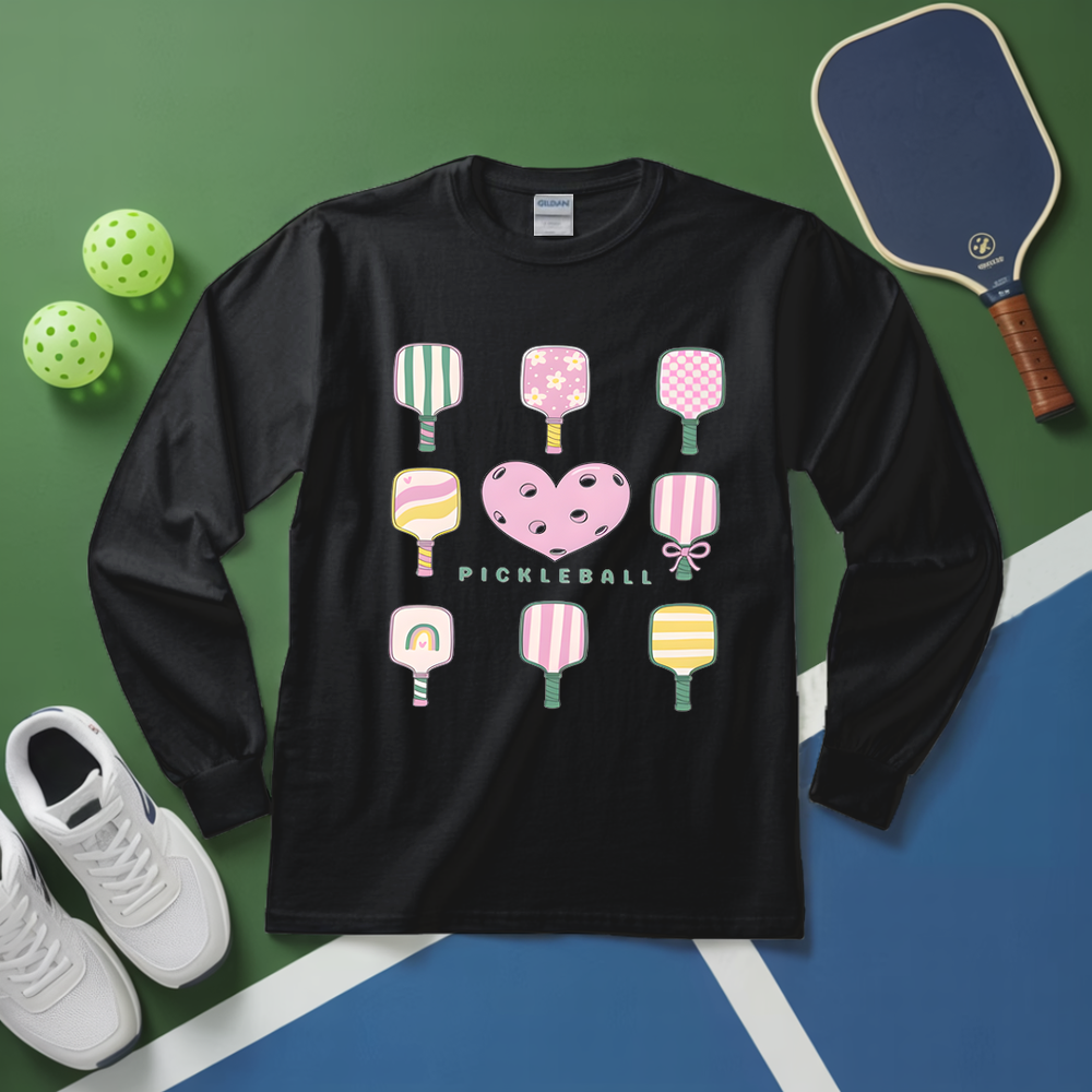 Cute Pickleball Paddle Heart Long Sleeve - Picklechillz
