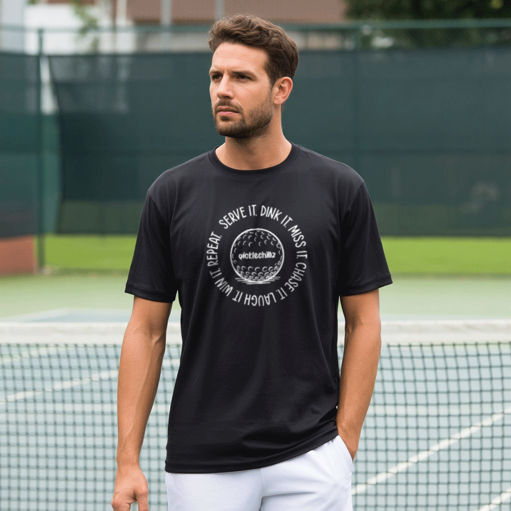 SERVE IT. DINK IT. MISS IT. CHASE IT. LAUGH IT. WIN IT. REPEAT. Unisex T-Shirt - Picklechillz