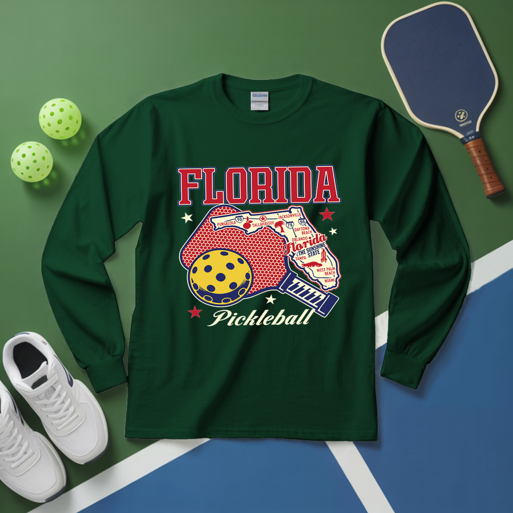 Florida Pickleball State Map Graphic Long Sleeve - Picklechillz