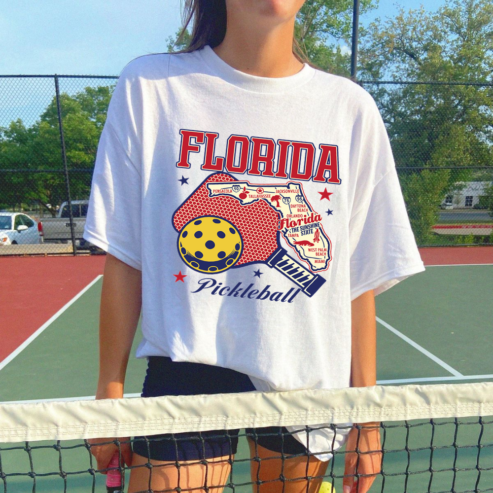 Florida Pickleball State Map Graphic Unisex T-Shirt - Picklechillz