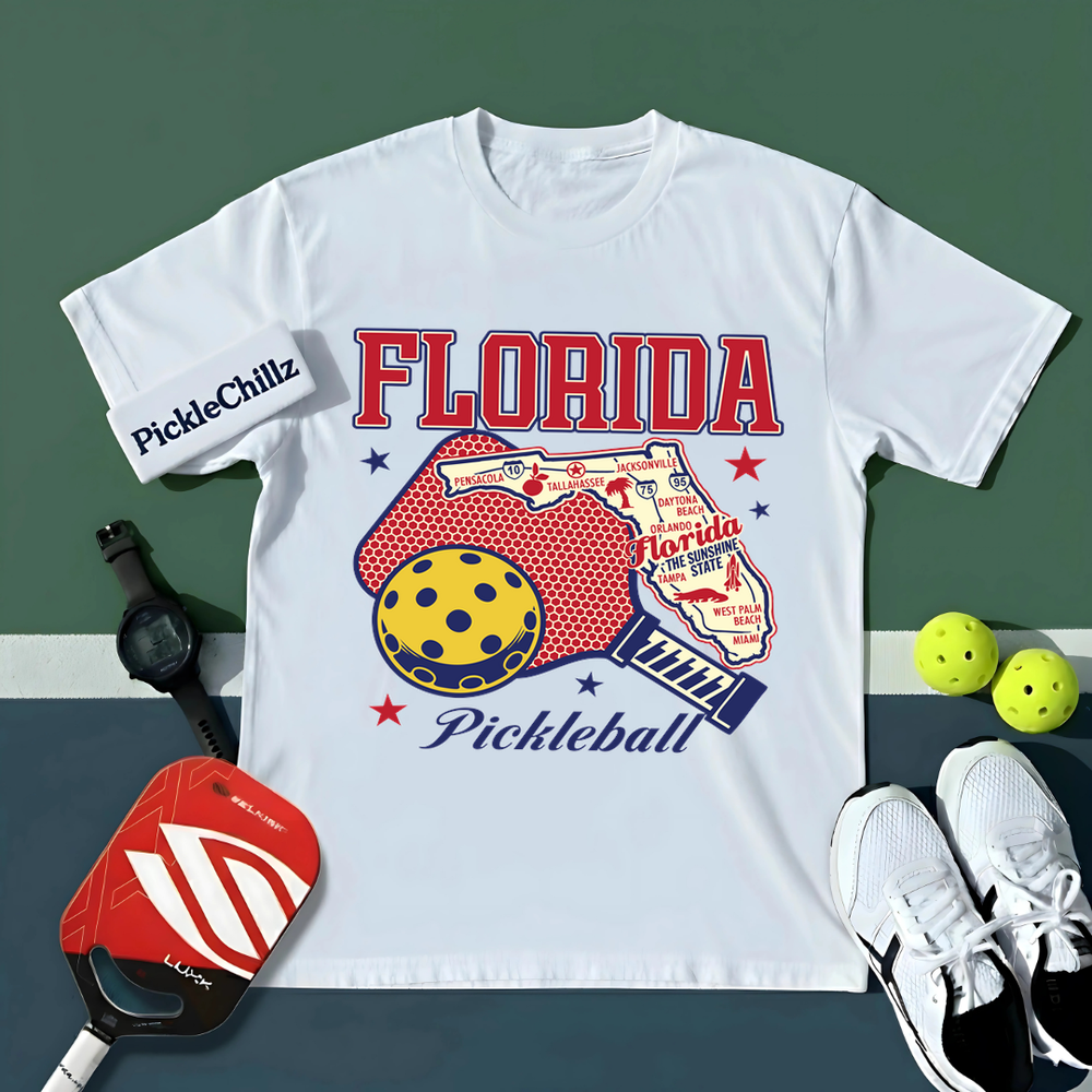 Florida Pickleball State Map Graphic Unisex T-Shirt - Picklechillz