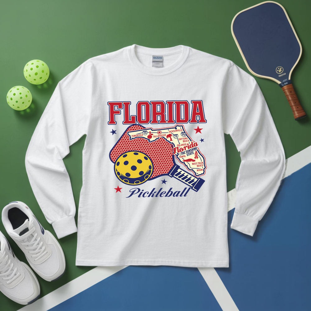 Florida Pickleball State Map Graphic Long Sleeve - Picklechillz