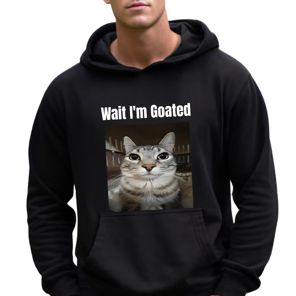 Funny Cat Meme Sweatshirt- Picklechillz Wait I’m Goated Graphic Tee