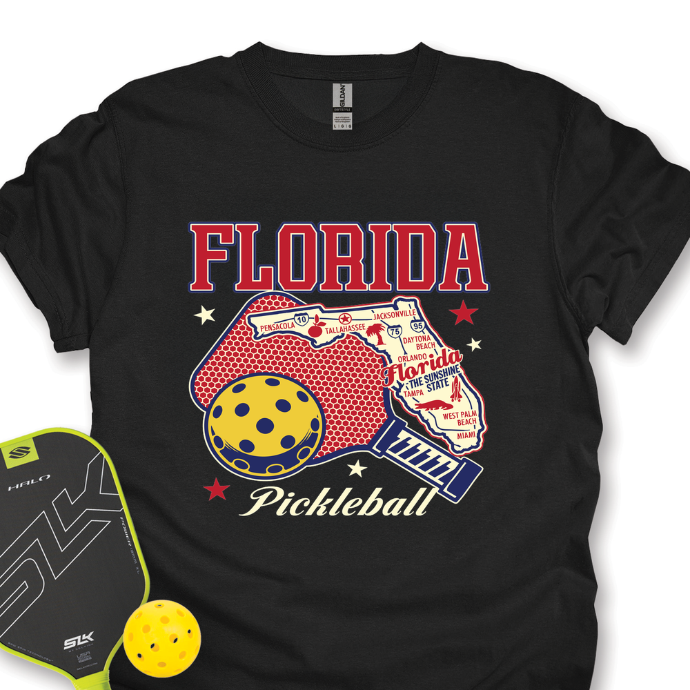 Florida Pickleball State Map Graphic Unisex T-Shirt - Picklechillz