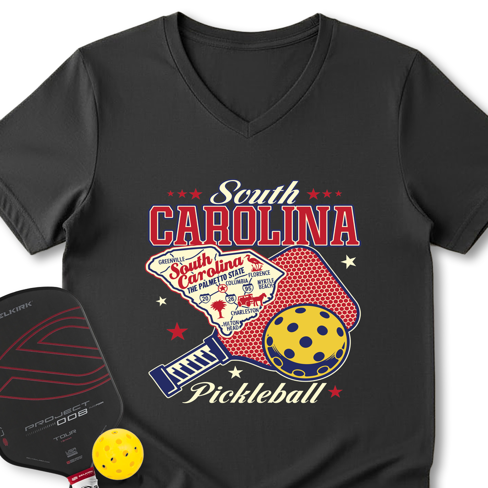 South Carolina Pickleball V-Neck T-Shirt - Picklechillz