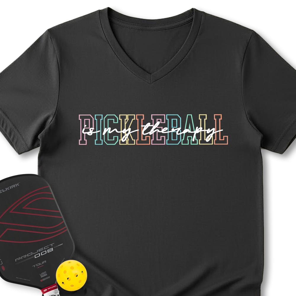 Pickleball Is My Therapy V-Neck T-Shirt - Picklechillz