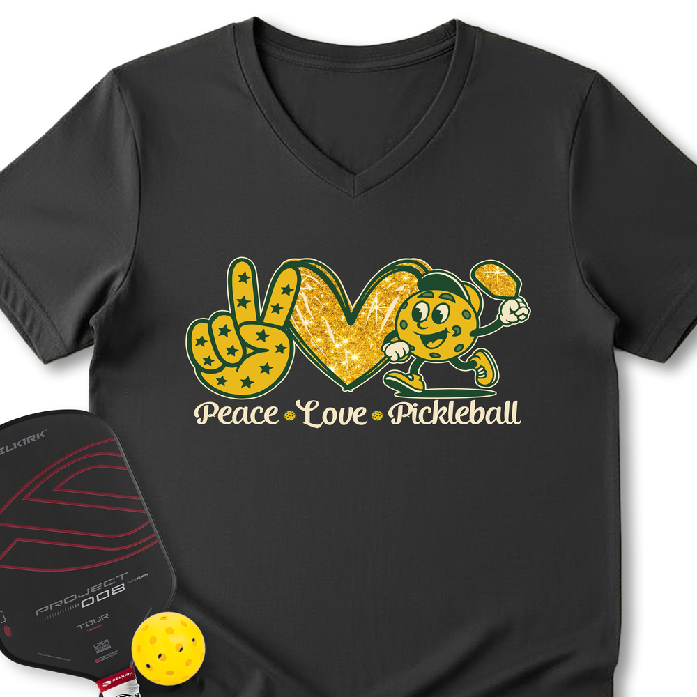 Peace Love Pickleball V-Neck T-Shirt - Picklechillz