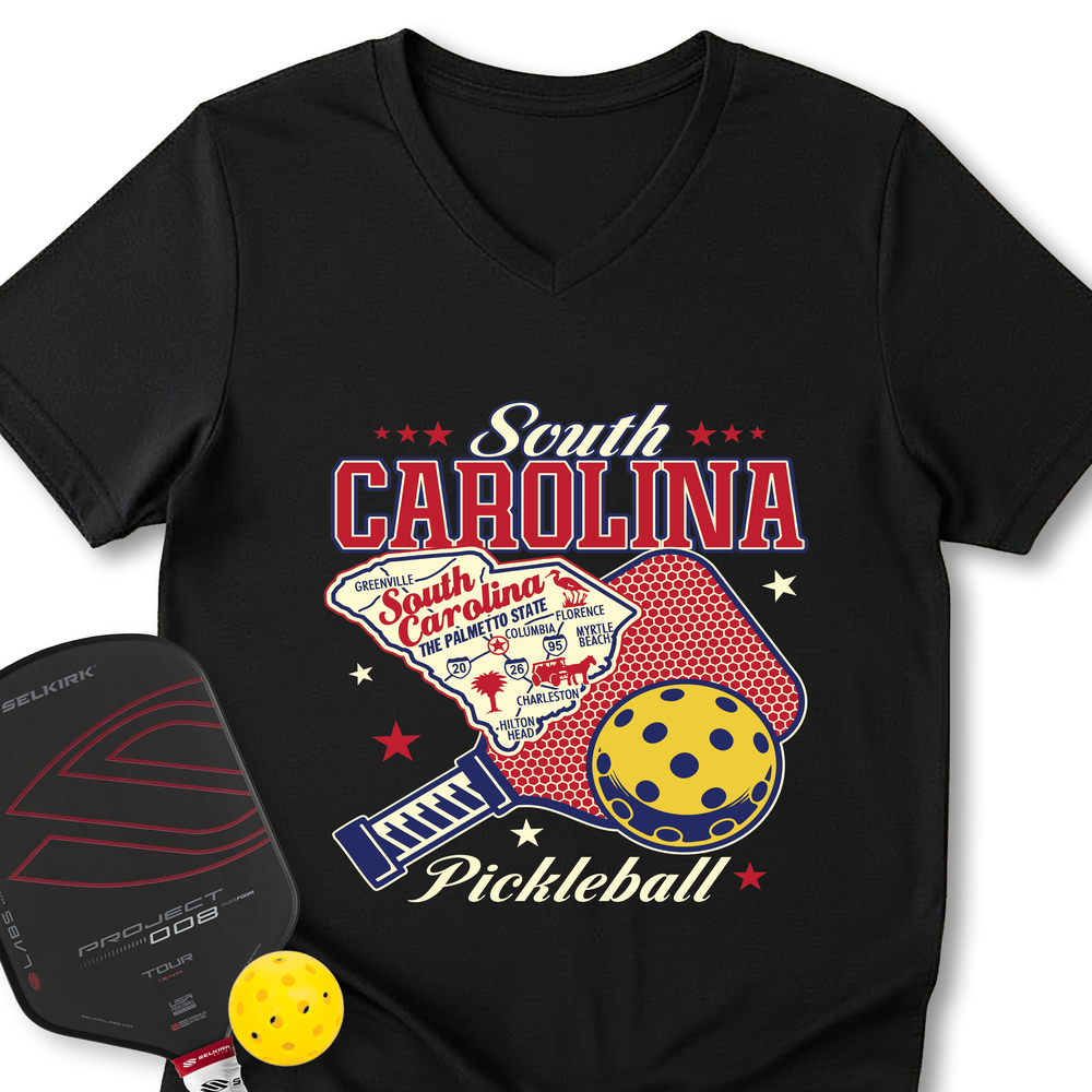South Carolina Pickleball V-Neck T-Shirt - Picklechillz