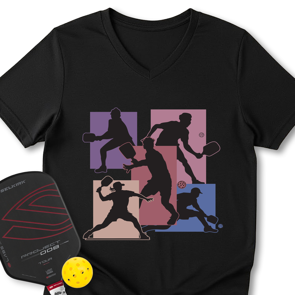 Silhouette Players Pickleball Graphic V-Neck T-Shirt - Picklechillz