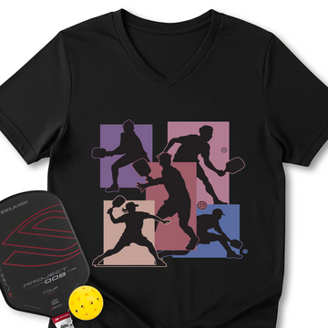 Silhouette Players Pickleball Graphic V-Neck T-Shirt - Picklechillz