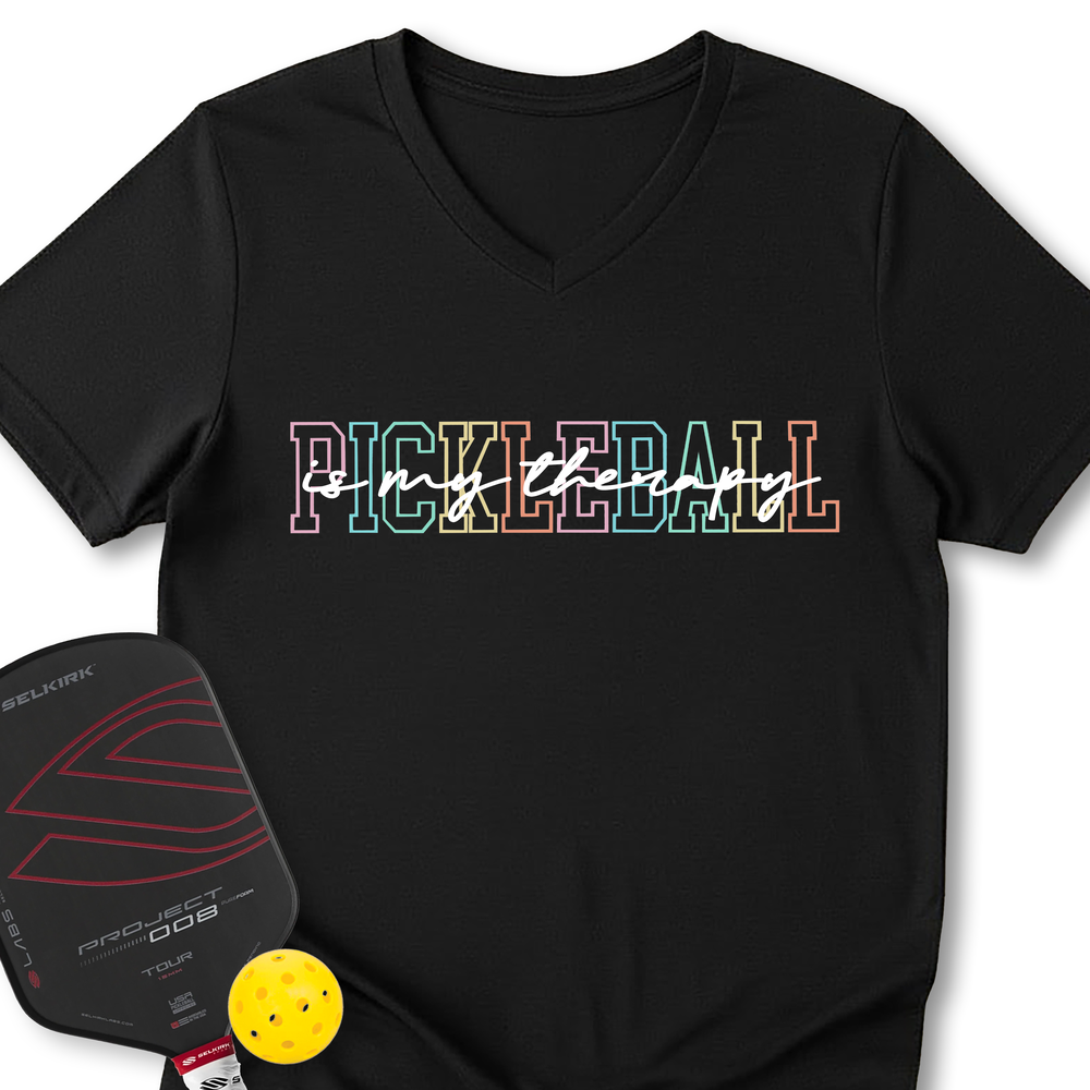 Pickleball Is My Therapy V-Neck T-Shirt - Picklechillz