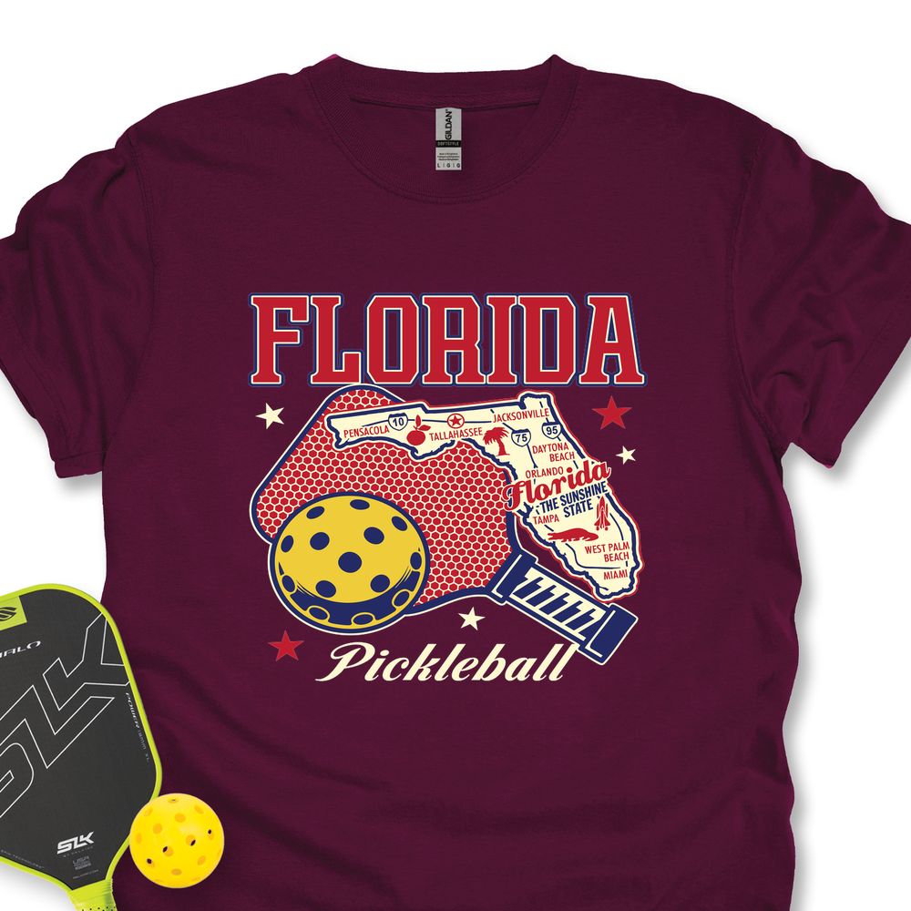 Florida Pickleball State Map Graphic Unisex T-Shirt - Picklechillz