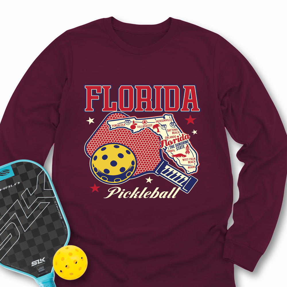 Florida Pickleball State Map Graphic Long Sleeve - Picklechillz