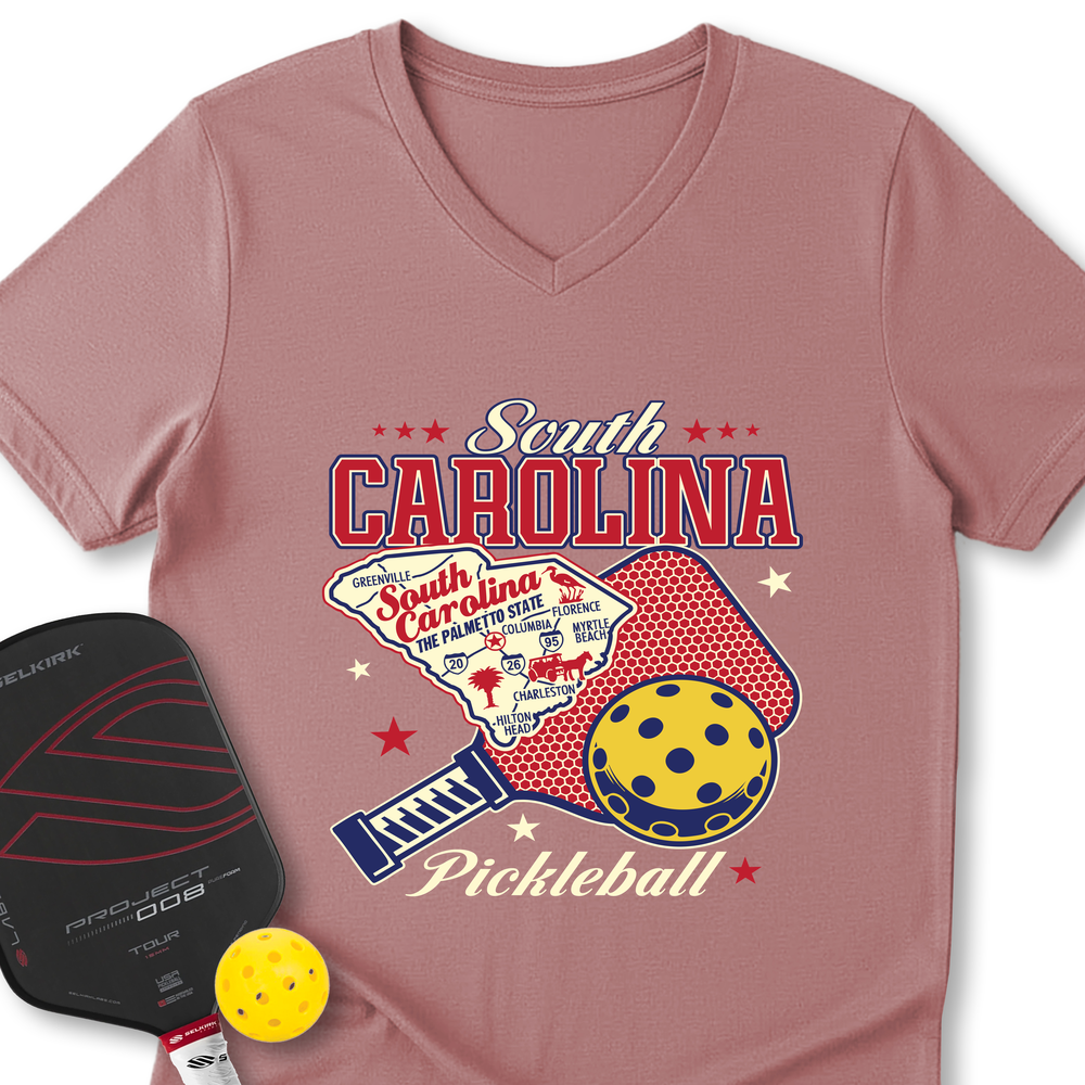South Carolina Pickleball V-Neck T-Shirt - Picklechillz