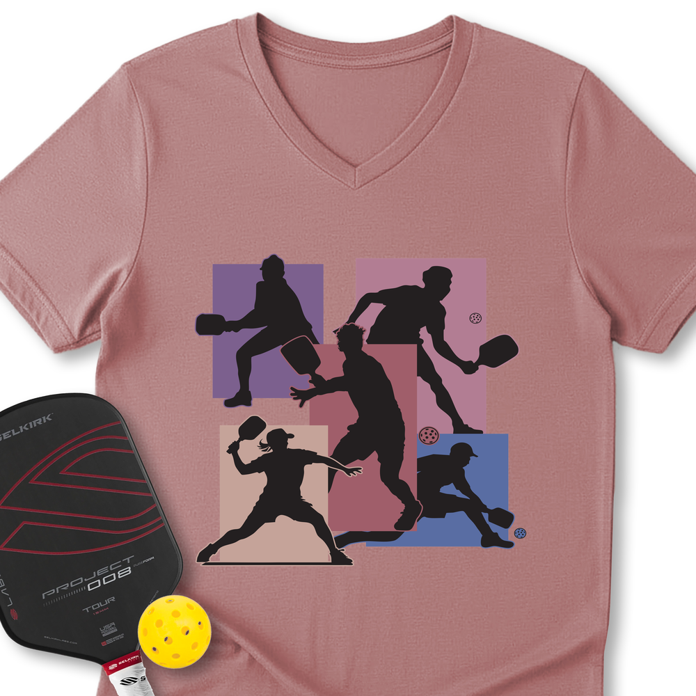 Silhouette Players Pickleball Graphic V-Neck T-Shirt - Picklechillz
