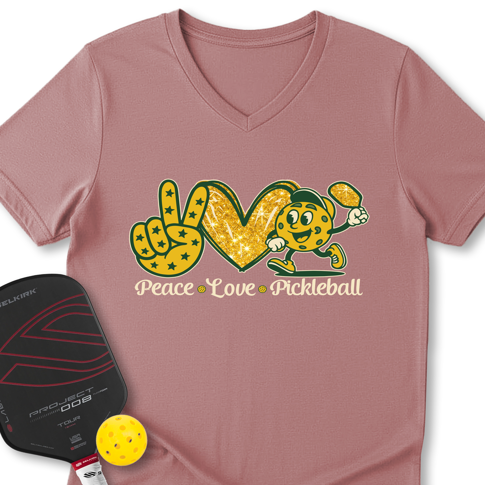 Peace Love Pickleball V-Neck T-Shirt - Picklechillz