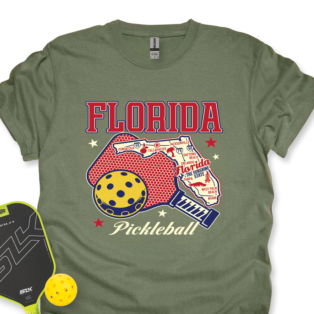 Florida Pickleball State Map Graphic Unisex T-Shirt - Picklechillz