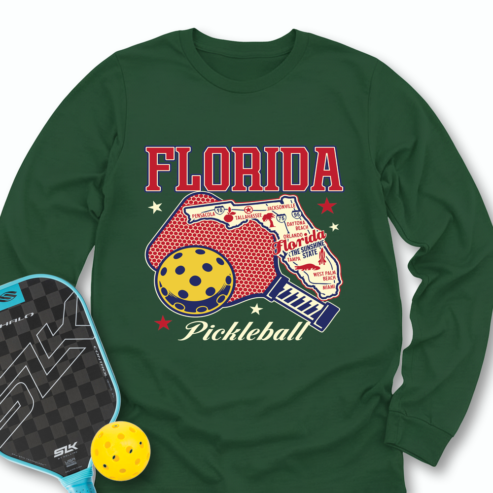 Florida Pickleball State Map Graphic Long Sleeve - Picklechillz