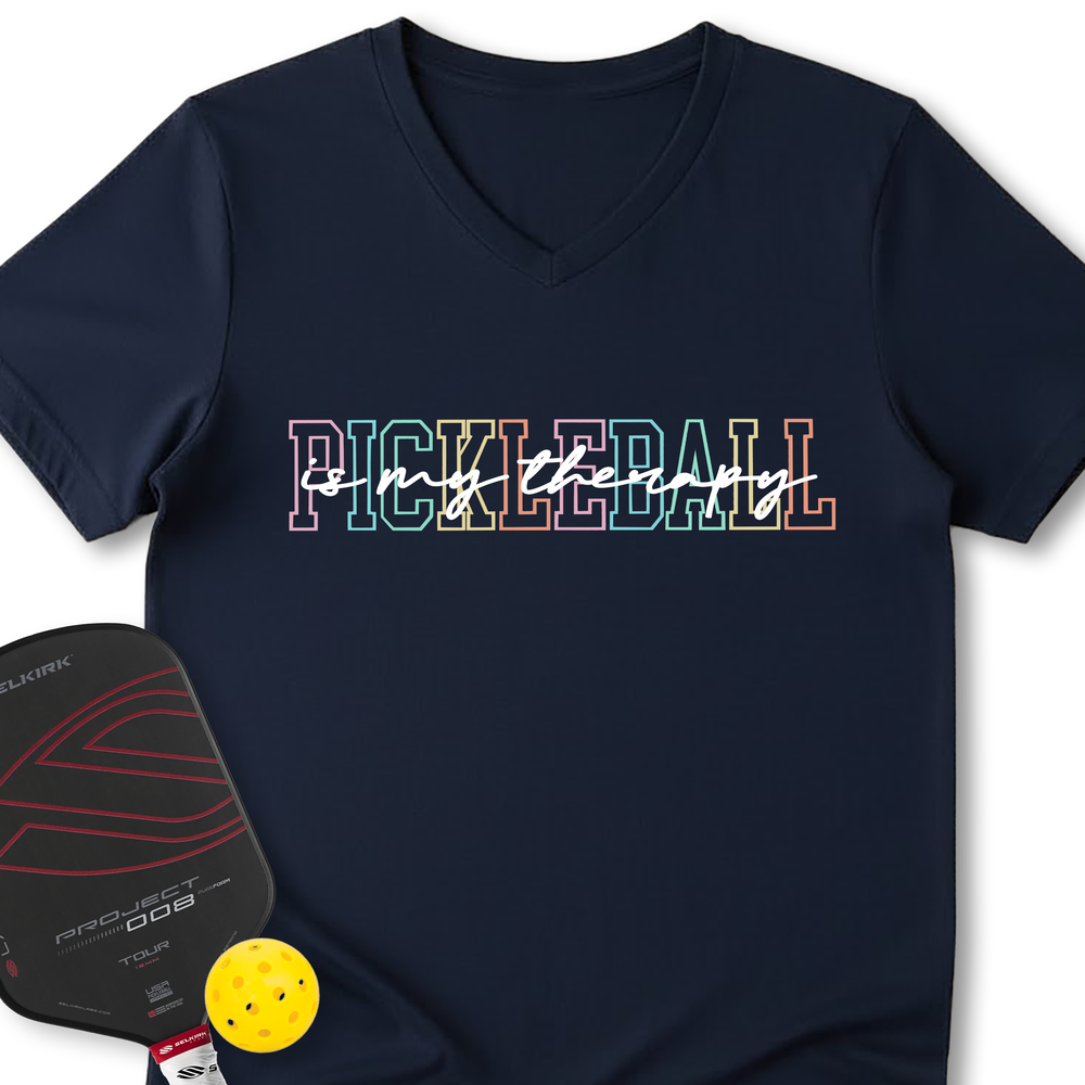 Pickleball Is My Therapy V-Neck T-Shirt - Picklechillz