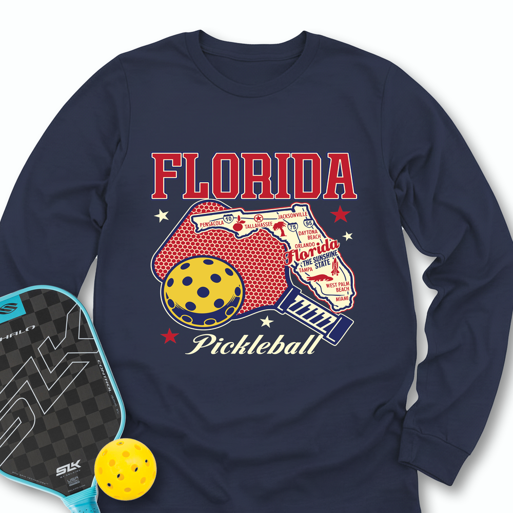 Florida Pickleball State Map Graphic Long Sleeve - Picklechillz