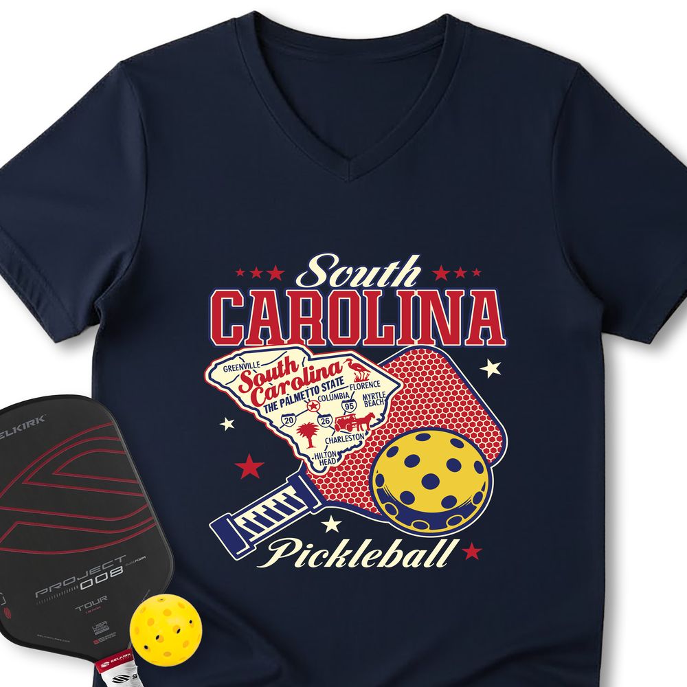 South Carolina Pickleball V-Neck T-Shirt - Picklechillz