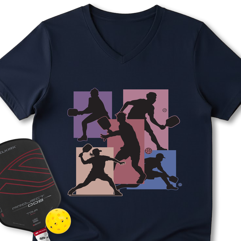 Silhouette Players Pickleball Graphic V-Neck T-Shirt - Picklechillz