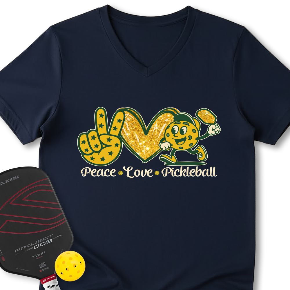 Peace Love Pickleball V-Neck T-Shirt - Picklechillz
