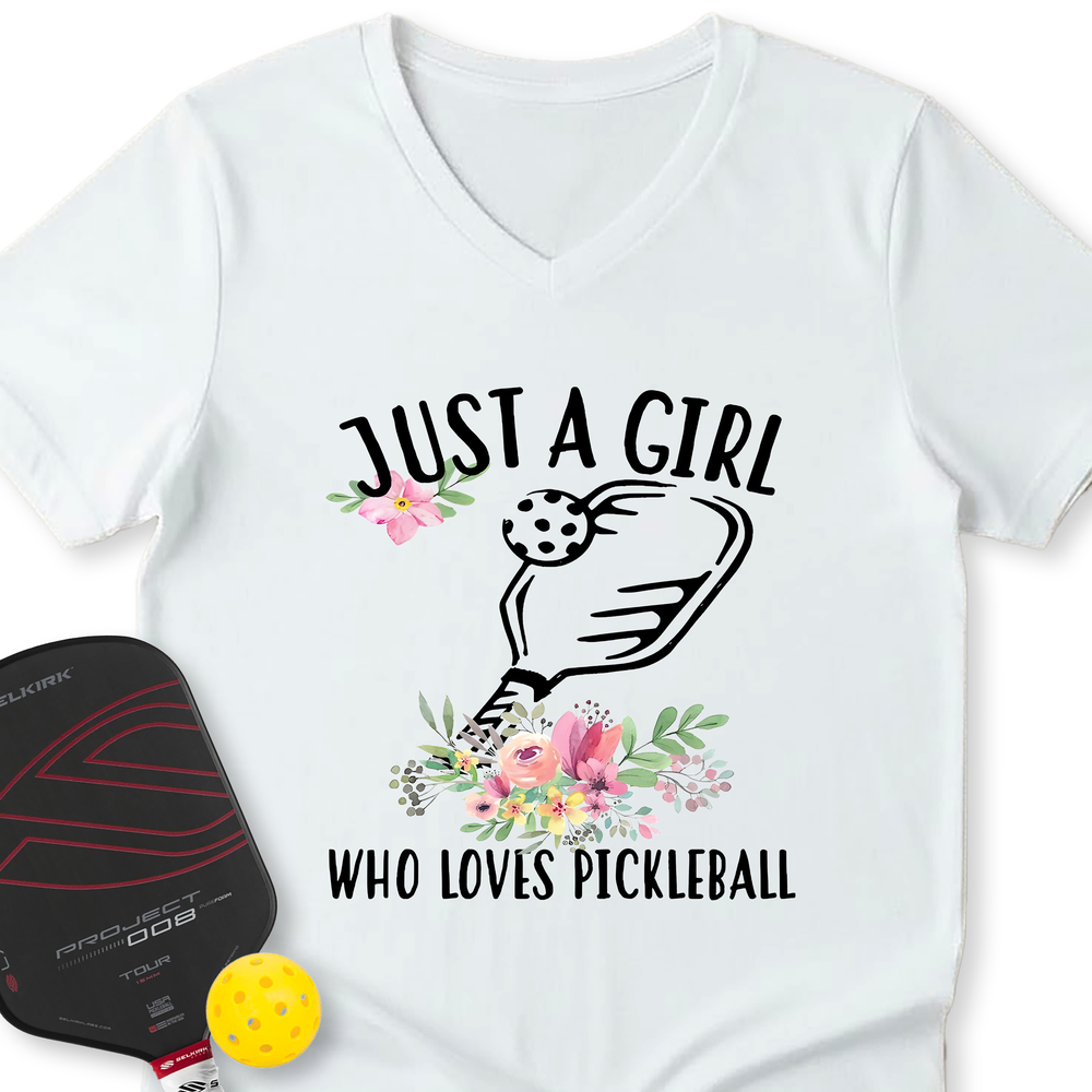 Just A Girl Who Loves Pickleball Flower V-Neck T-Shirt - Picklechillz