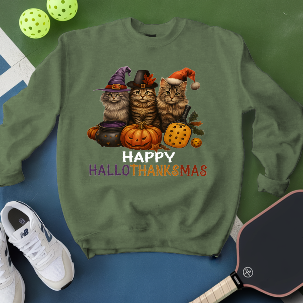 Happy HalloThanksMas Pickleball Sweatshirt - Picklechillz