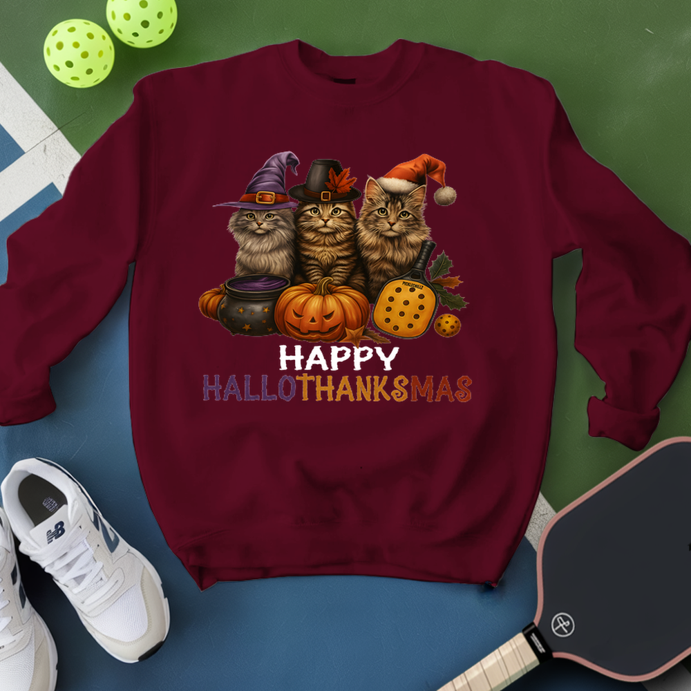 Happy HalloThanksMas Pickleball Sweatshirt - Picklechillz