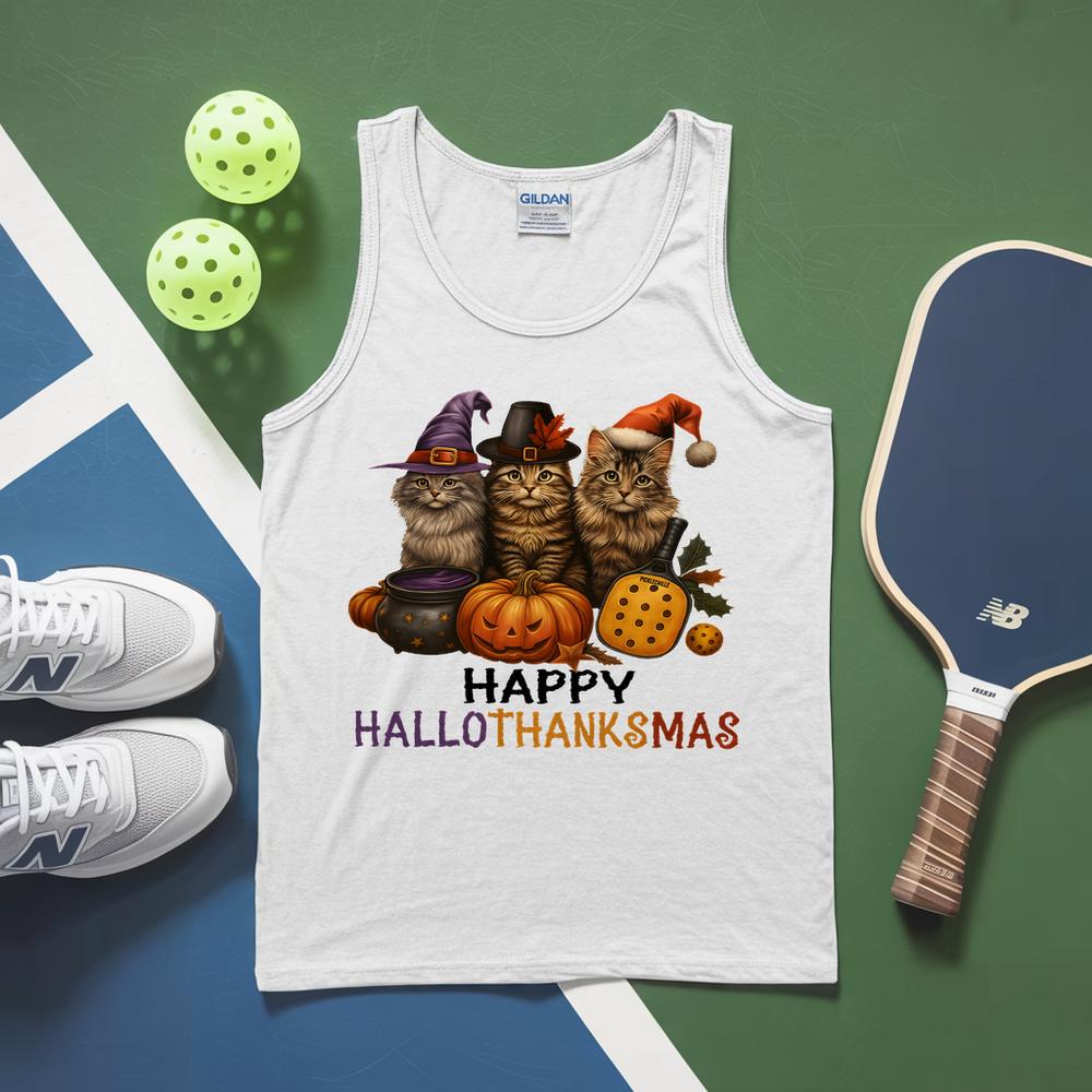 Happy HalloThanksMas Pickleball Tank Top - Picklechillz