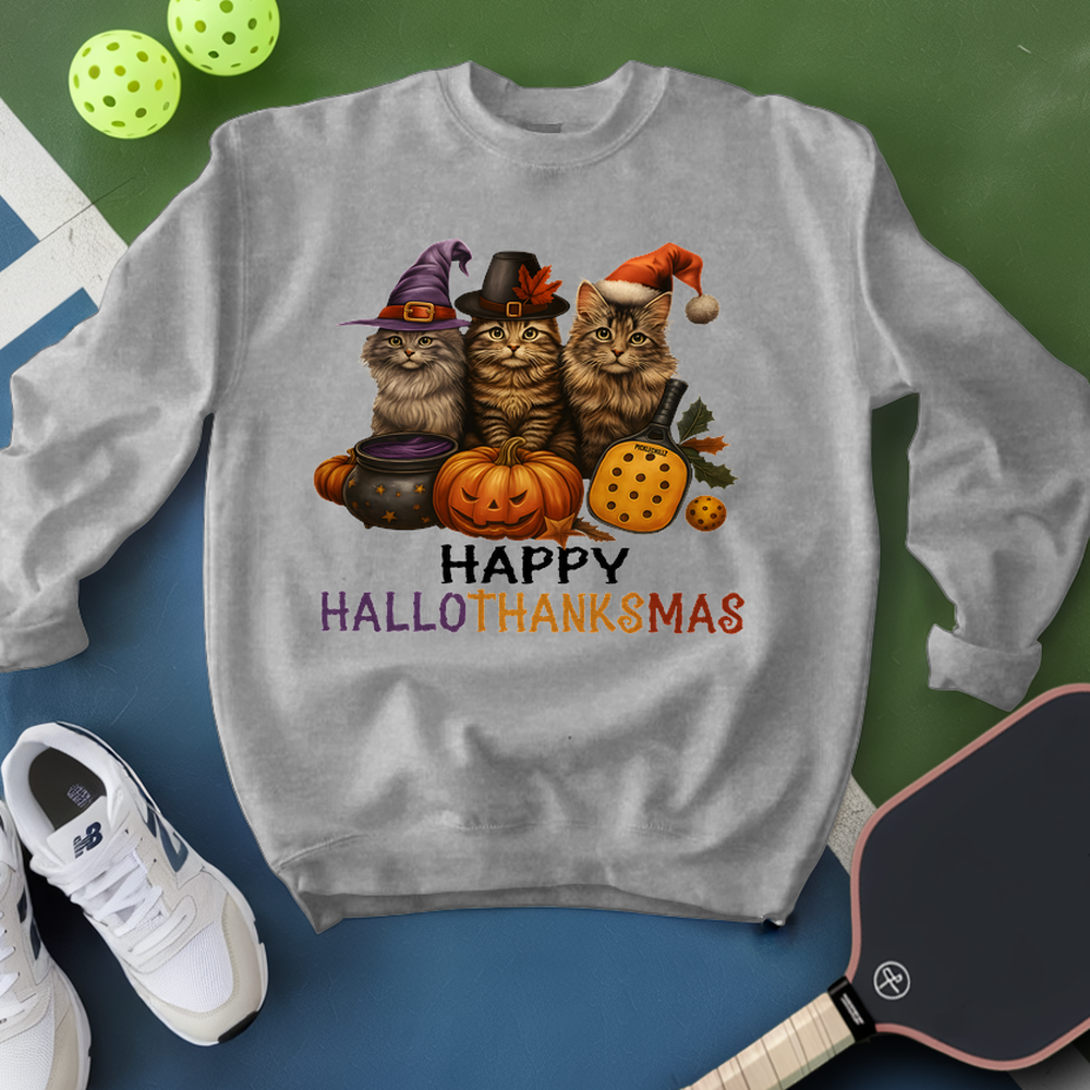 Happy HalloThanksMas Pickleball Sweatshirt - Picklechillz