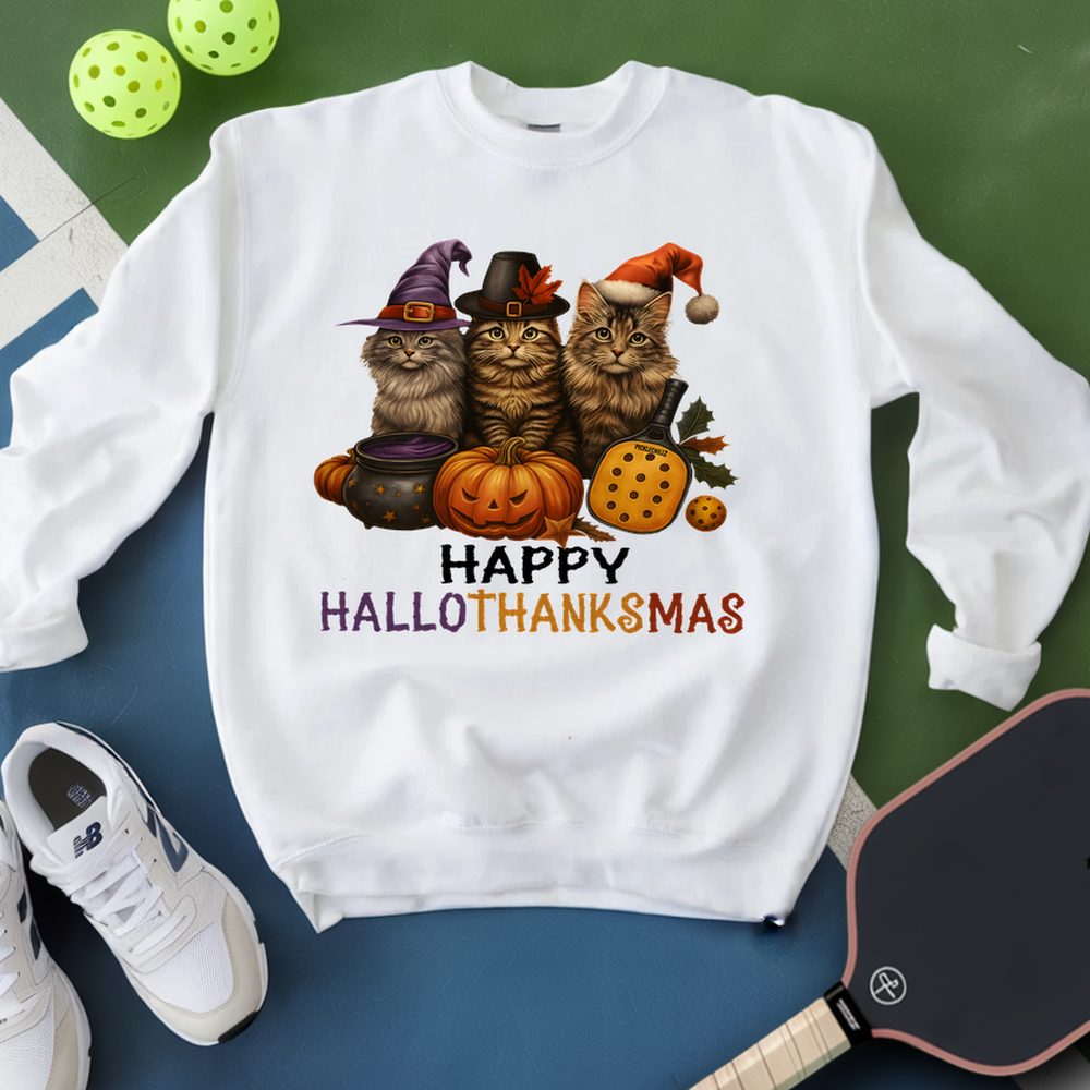 Happy HalloThanksMas Pickleball Sweatshirt - Picklechillz