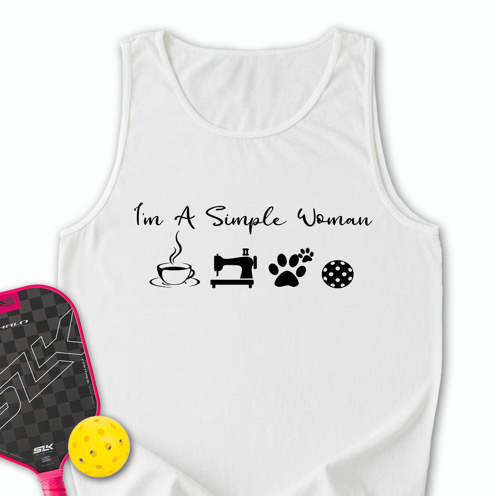I'M A Simple Woman Coffee, Sewing, Cat Paw, Pickleball Tank Top - Picklechillz