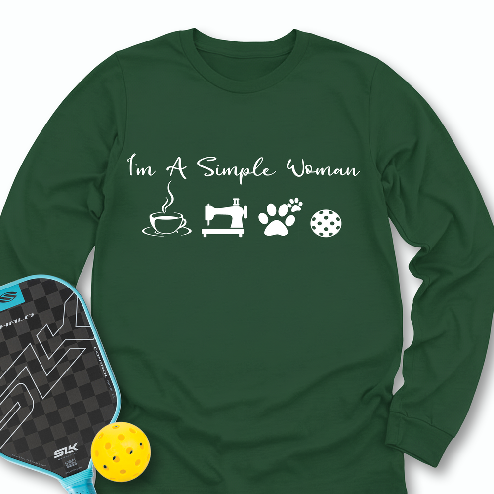 I'M A Simple Woman Coffee, Sewing, Cat Paw, Pickleball Long Sleeve - Picklechillz