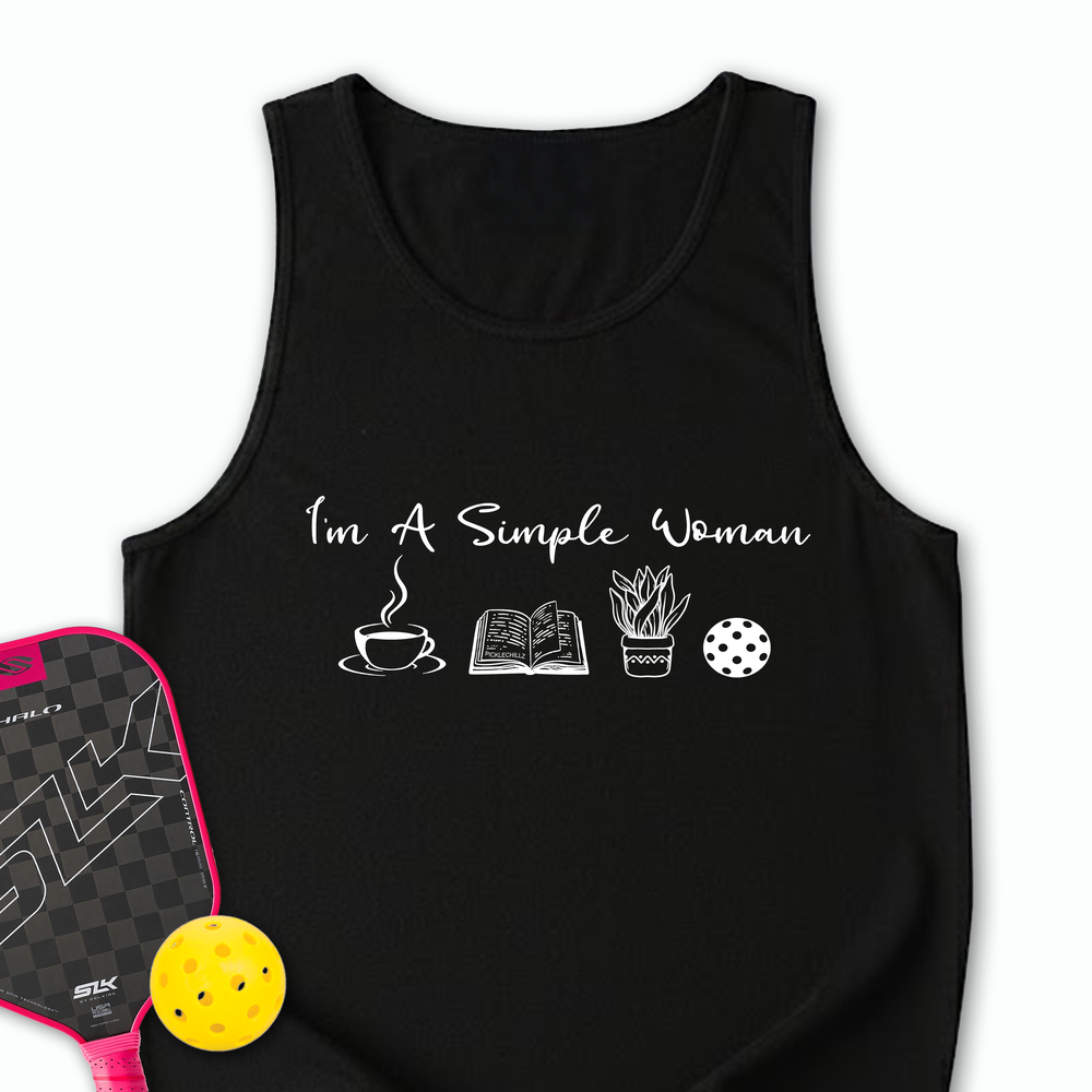 I'm A Simple Woman Coffee, Books, Plants, Pickleball Tank Top - Picklechillz