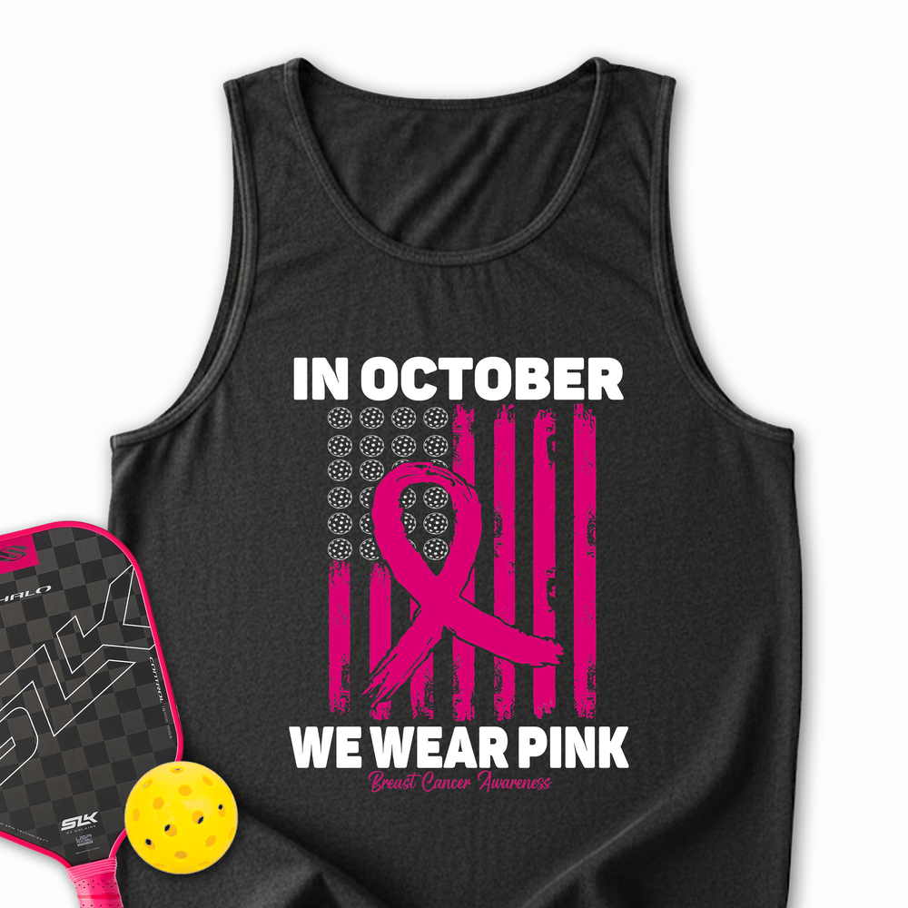 In October We Wear Pink Breast Cancer Awareness Flag Tank Top - Picklechillz