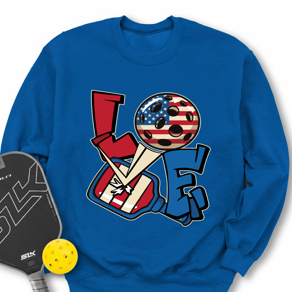 Love 4th of July American Flag Pickleball Sweatshirt - Picklechillz