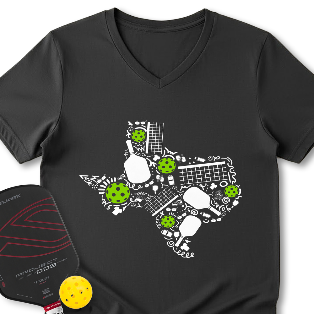 Texas Pickleball Map V-Neck T-Shirt - Picklechillz