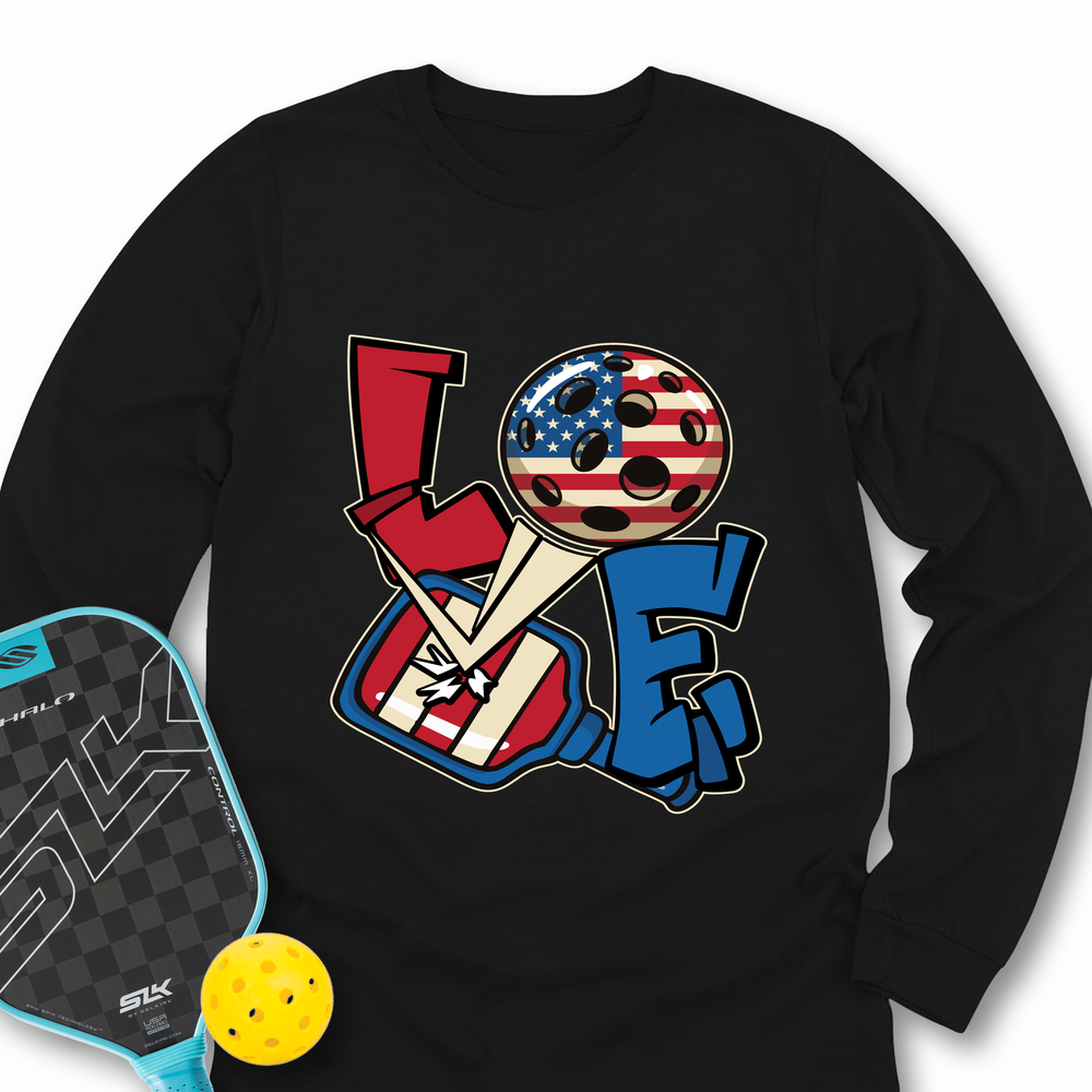 Love 4th of July American Flag Pickleball Long Sleeve - Picklechillz