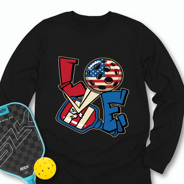Love 4th of July American Flag Pickleball Long Sleeve - Picklechillz
