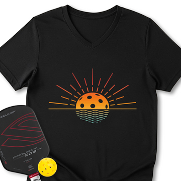 Pickleball Retro Sunset V-Neck T-Shirt - Picklechillz