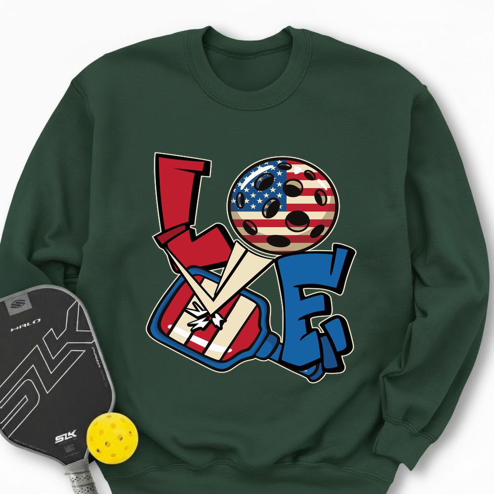 Love 4th of July American Flag Pickleball Sweatshirt - Picklechillz