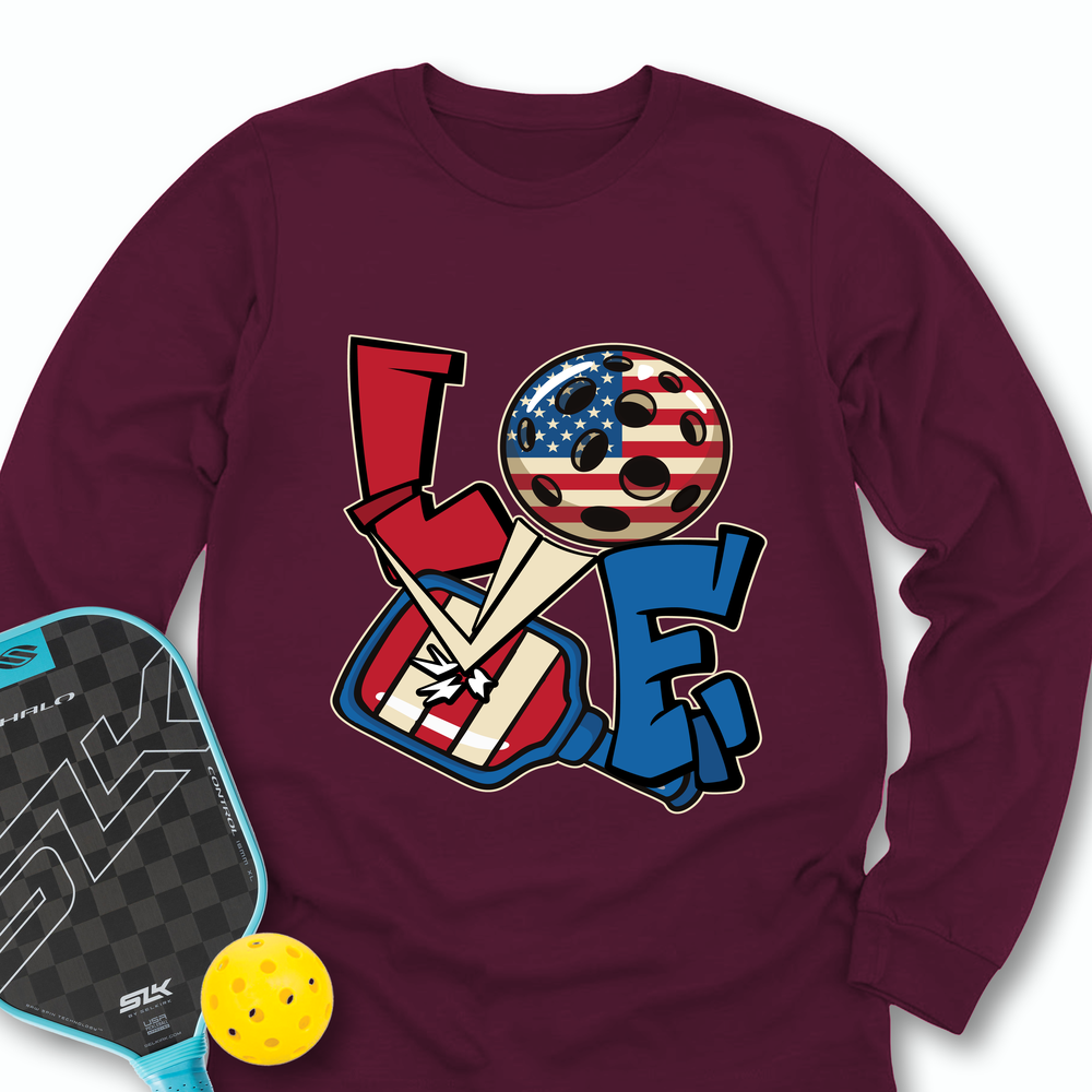 Love 4th of July American Flag Pickleball Long Sleeve - Picklechillz