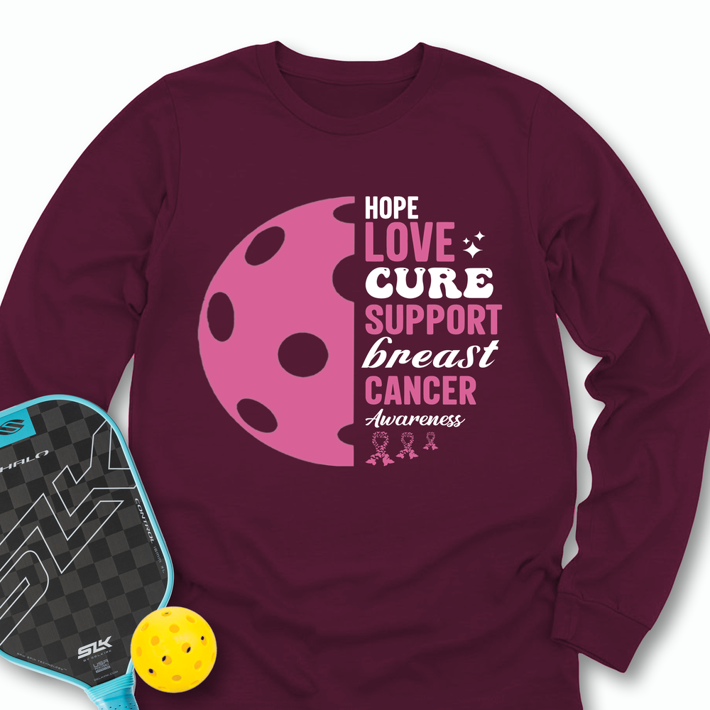 Hope Love Cure Support Breast Cancer Awareness Long Sleeve - Picklechillz