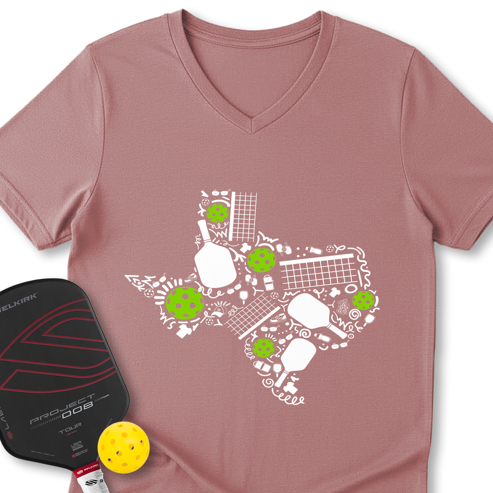 Texas Pickleball Map V-Neck T-Shirt - Picklechillz