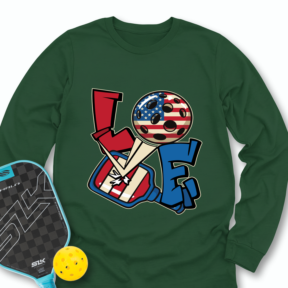 Love 4th of July American Flag Pickleball Long Sleeve - Picklechillz