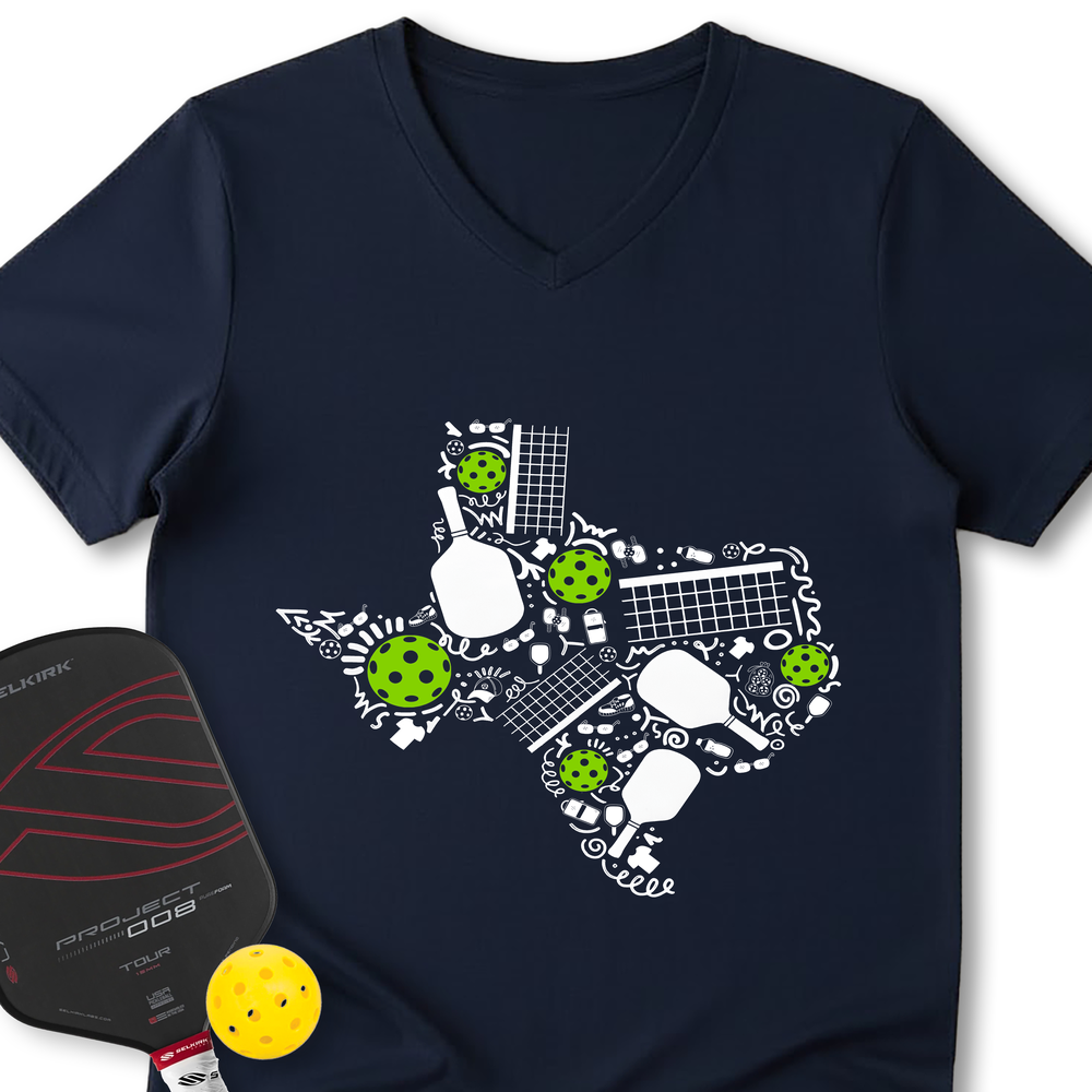 Texas Pickleball Map V-Neck T-Shirt - Picklechillz